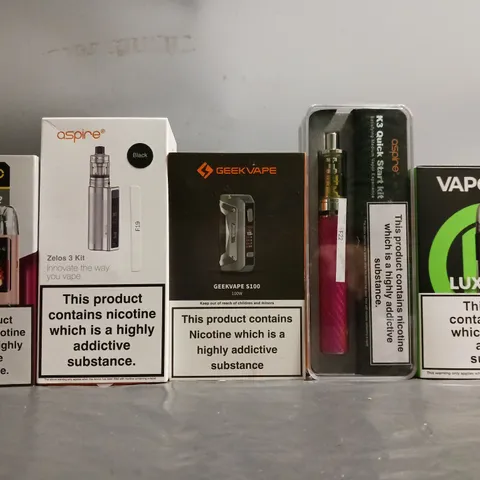 BOX OF APPROXIMATELY 18 ASSORTED E-CIGARETTES TO INCLUDE - VAPORESSO, GEEK VAPE , ASPIRE ETC