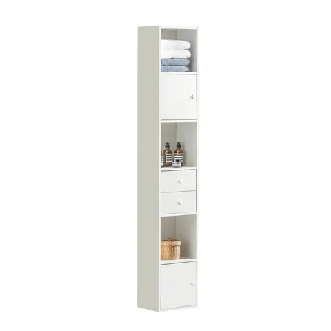 BOXED FISHEL FREESTANDING TALL BATHROOM CABINET IN WHITE (1 BOX)