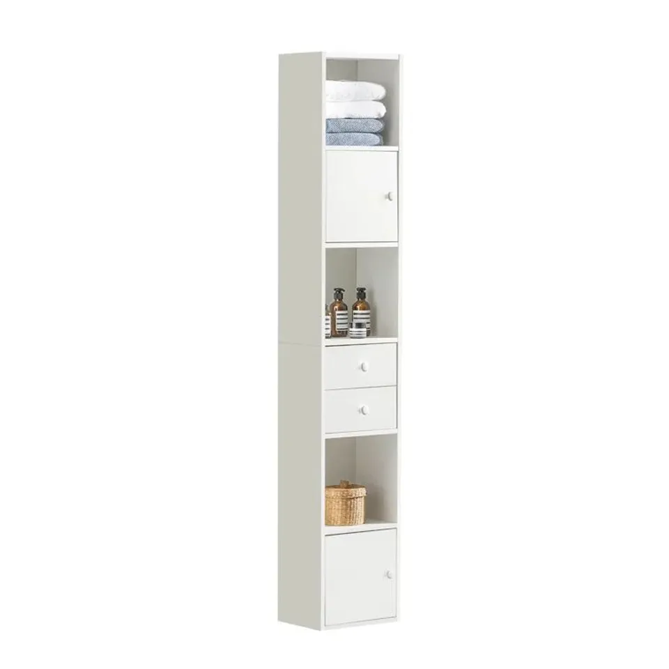 BOXED FISHEL FREESTANDING TALL BATHROOM CABINET IN WHITE (1 BOX)