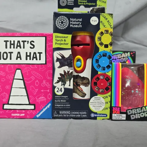 APPROXIMATELY 10 ASSORTED TOYS AND GAMES TO INCLUDE THAT'S NOT A HAT, DREAM DROP, ETC