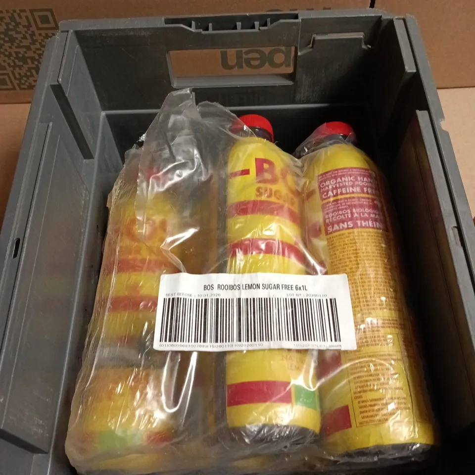 LOT OF 6 BOTTLES OF BOS ROOIBOS ICE TEA – SUGAR FREE, LEMON/CITRON FLAVOUR 1L PER BOTTLE