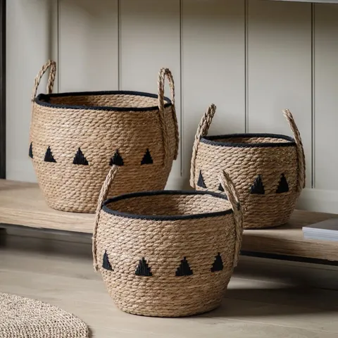 BOXED SEAGRASS COTTON ROPE BASKETS - SET OF 3