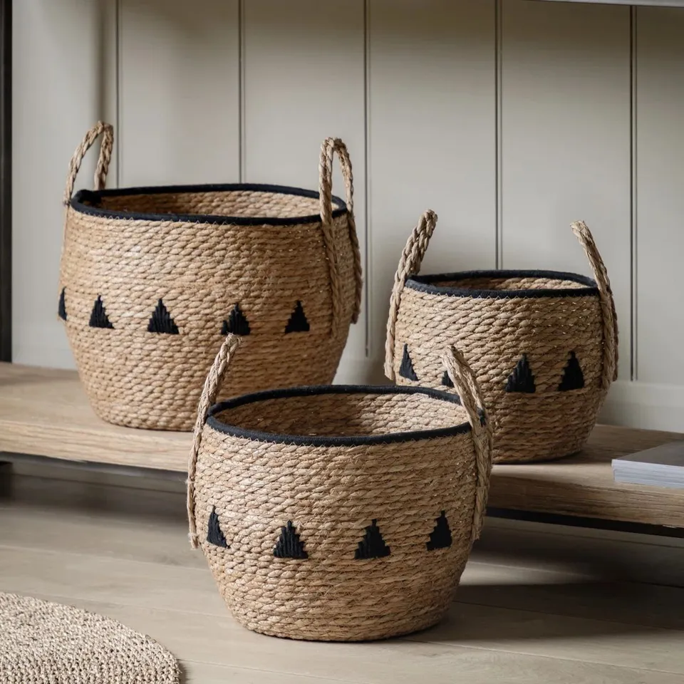BOXED SEAGRASS COTTON ROPE BASKETS - SET OF 3