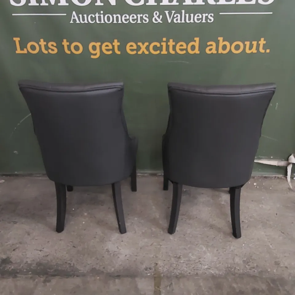 SET OF 2 BEWLEY GREY LEATHER BUTTON BACK DINING CHAIRS 