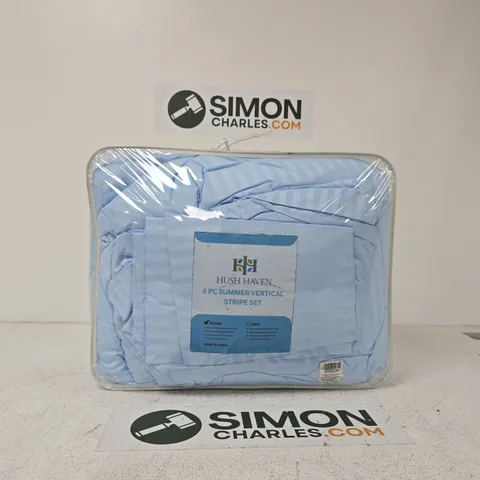 HUSH HAVEN 6 PIECE SUMMER VERTICAL STRIPE BEDDING SET – LIGHT BLUE