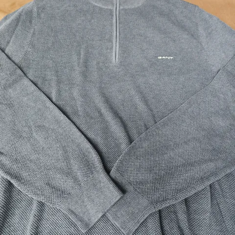 GANT NAVY KNIT HALF-ZIP PULLOVER – LOGO JUMPER - SIZE L