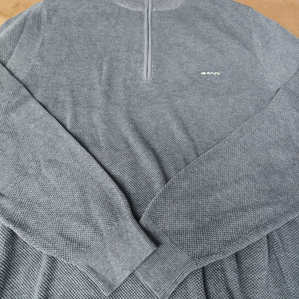 GANT NAVY KNIT HALF-ZIP PULLOVER – LOGO JUMPER - SIZE L