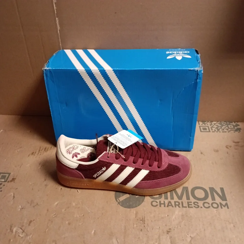 ADIDAS HANDBALL SPEZIAL SNEAKERS – BURGUNDY SUEDE WITH WHITE 3-STRIPES - SIZE UK 7.5 