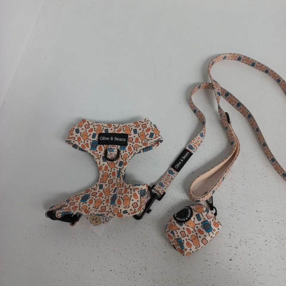 OLIVE AND BEANS DOG HARNESS, LEAD AND POO BAG HOLDER SIZE S