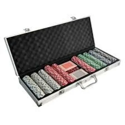 OYPLA POKER SET - 500 PIECE TEXAS HOLD EM COMPLETE WITH CHIPS, CARDS, DICE, AND CASINO STYLE CASE