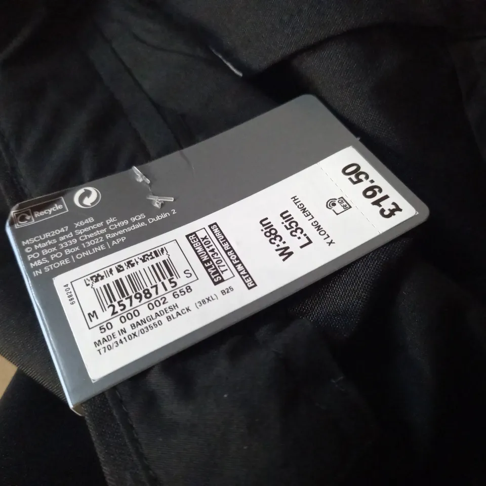 M&S REGULAR FIT BLACK TROUSERS - W38 L35