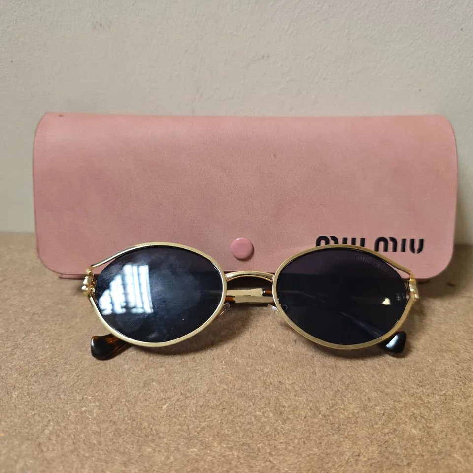 MIU MIU ROUND SUNGLASSES - GOLD-TONE FRAME, DARK LENSES (CASE INCLUDED)
