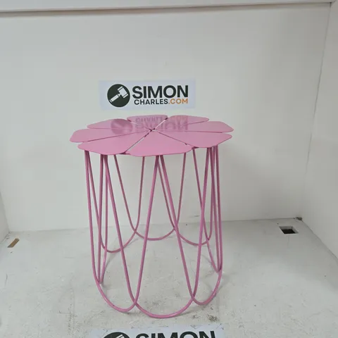 PINK FLOWER-TOP METAL STOOL WITH WIRE-FRAME BASE