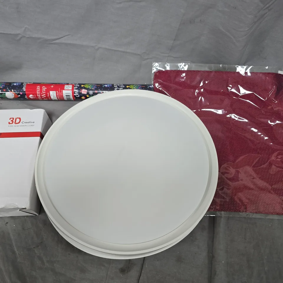 APPROXIMATELY 20 ASSORTED HOUSEHOLD PRODUCTS TO INCLUDE LED LIGHTS, WRAPPING PAPER, 3D LAMP ETC 