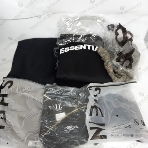 LARGE BOX OF ASSORTED CLOTHING ITEMS IN VARIOUS COLOURS AND SIZES INCLUDING TROUSERS , TOPS AND JUMPERS