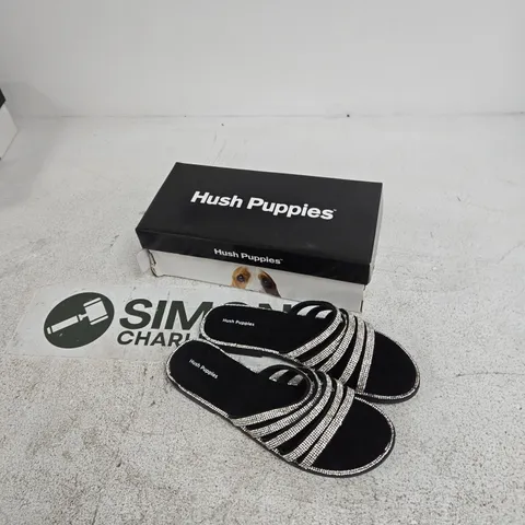 HUSH PUPPIES PARIS SLIDE - WOMEN'S BLACK RHINESTONE-STRAP SANDALS, UK 7 (EU 40)