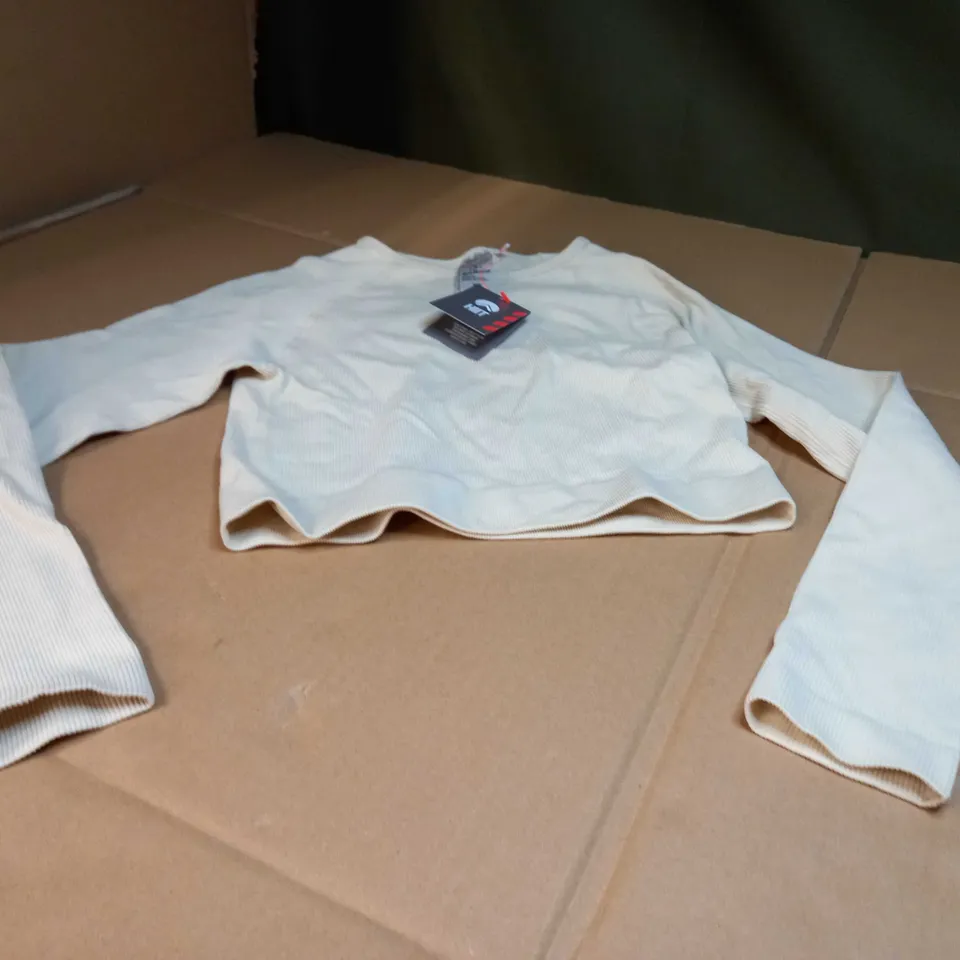 HIIT CREAM RIBBED CROPPED FITNESS TOP - MEDIUM