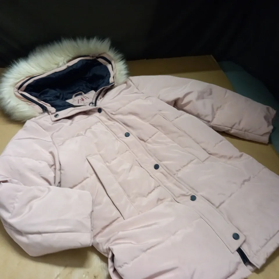 ZARA PALE PINK FAUX FUR TRIMMED HOODED COAT - 11/12 YEARS