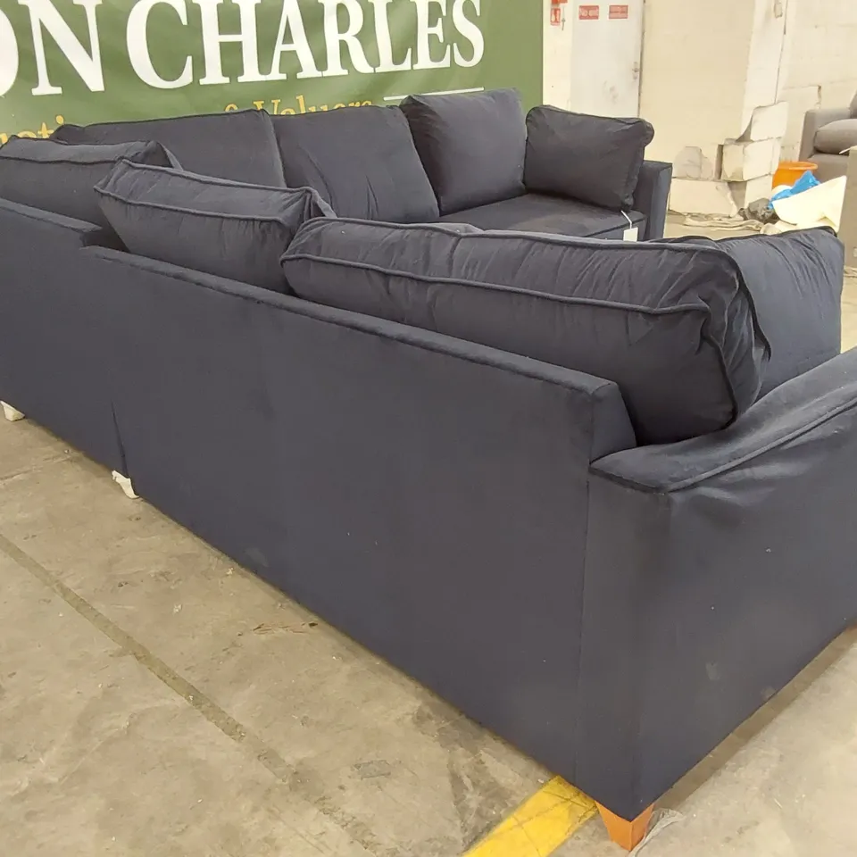 QUALITY DESIGNER LARGE NAVY FABRIC CORNER SOFA