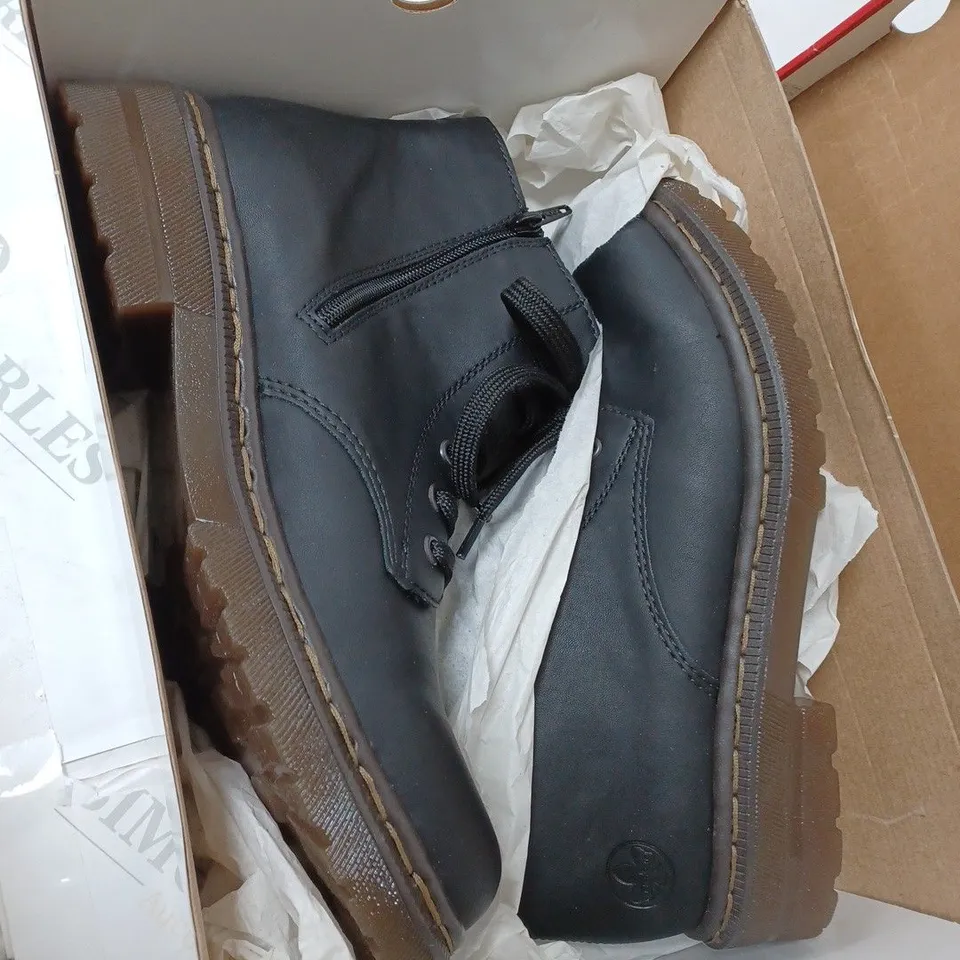 BOXED RIEKER LACE ANKLE BOOTS, BLACK - SIZE 8