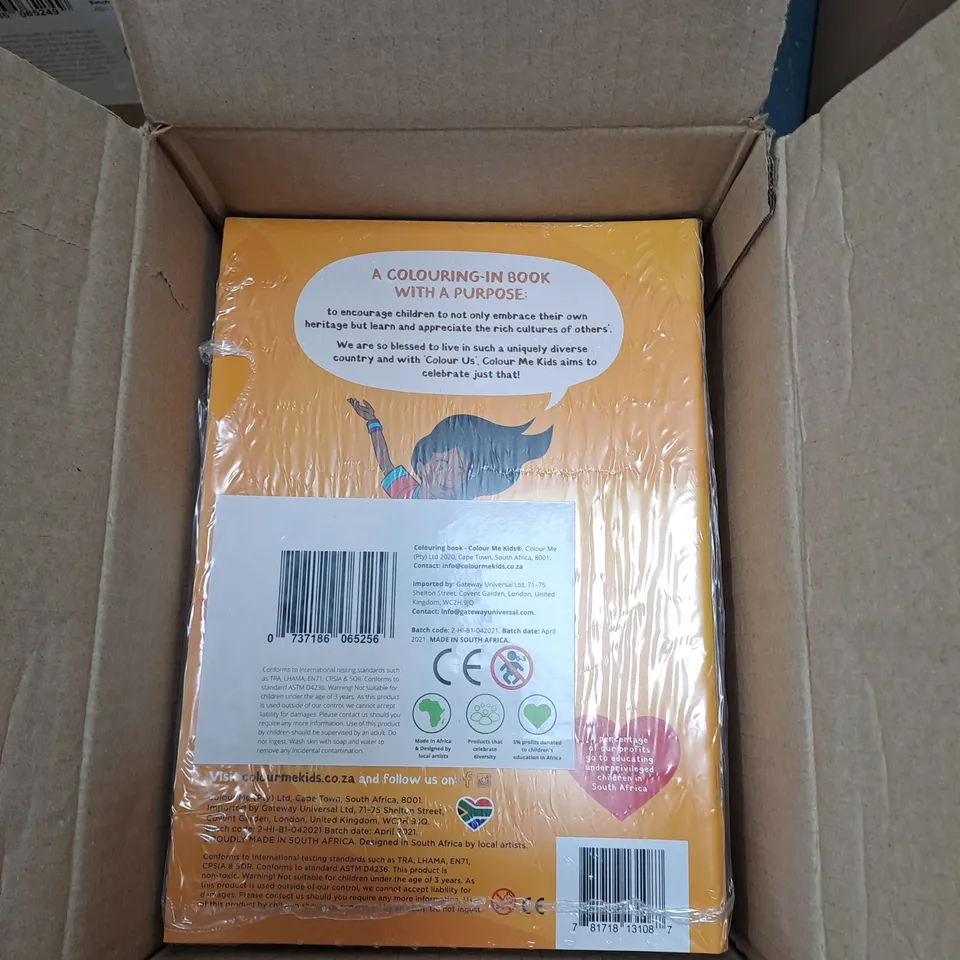 BOX OF APPROXIMATELY 125 COLOUR US BY COLOUR ME KIDS DIVERSE COLOURING BOOKS