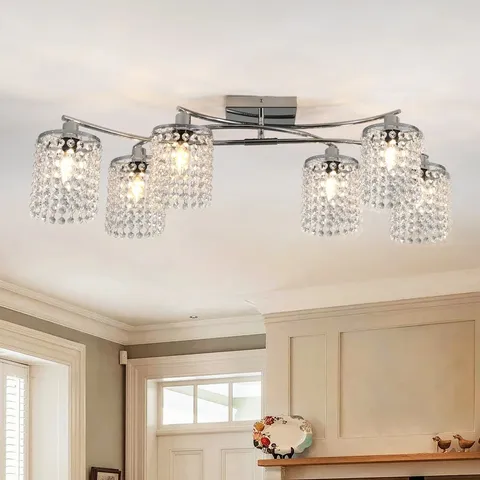 BOXED BLUE ELEPHANT 6-LIGHT 89cm DIMMABLE CRYSTAL FLUSH MOUNT (1 BOX)