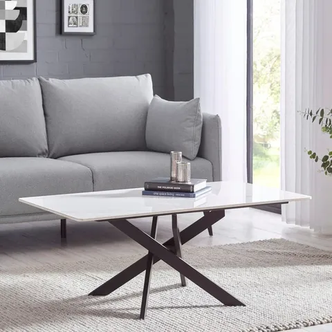 BOXED JULIAN BOWEN BRADLEY COFFEE TABLE - WHITE MARBLE/BLACK (1 BOX)