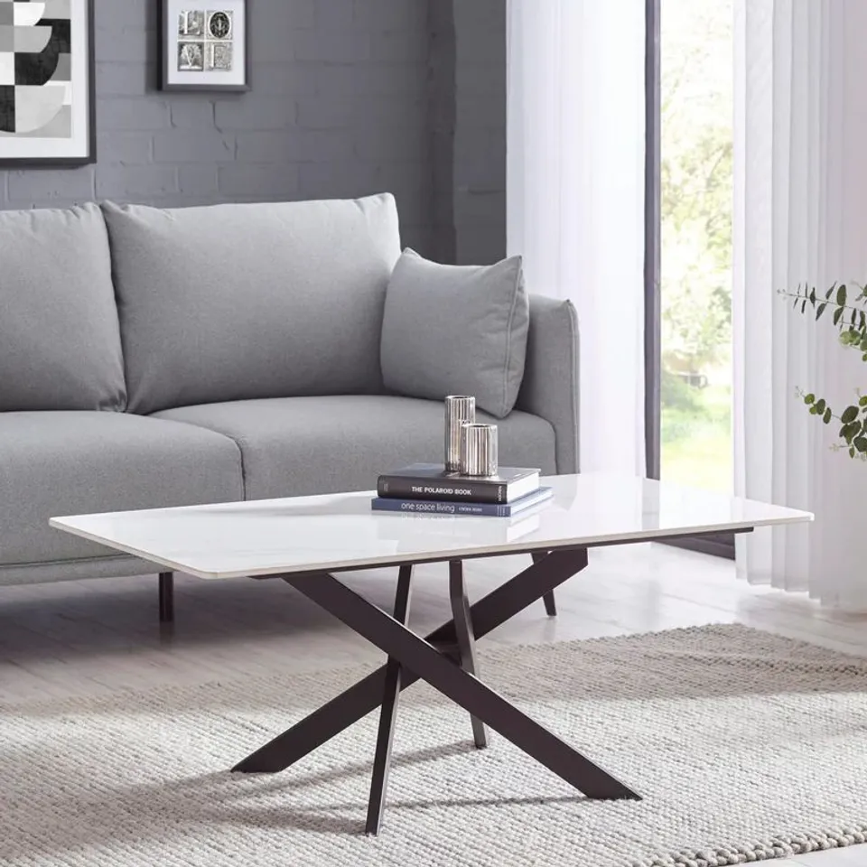 BOXED JULIAN BOWEN BRADLEY COFFEE TABLE - WHITE MARBLE/BLACK (1 BOX)