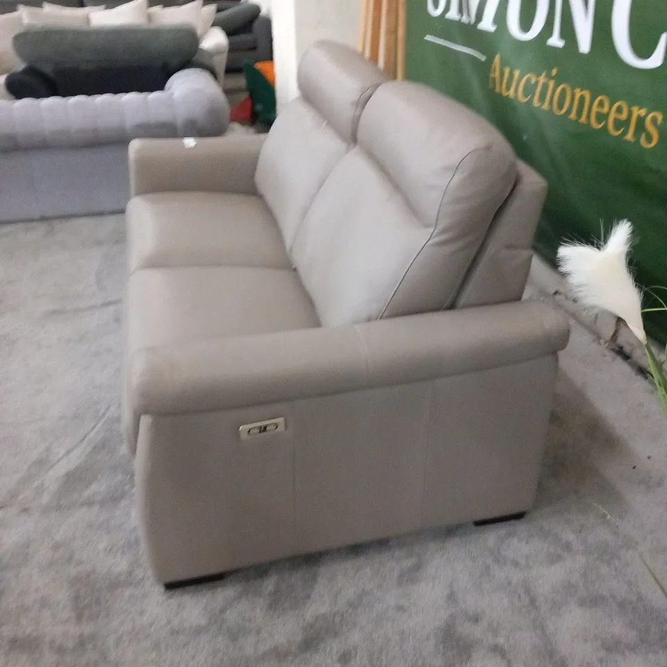 DESIGNER ITALIAN MADE ADRIANO GREY LEATHER THREE SEATER RECLINING SOFA