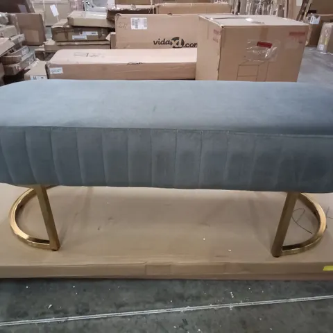 GREY FABRIC BENCH ON GOLD BASE