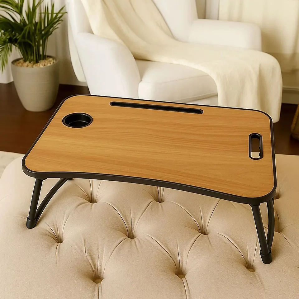 PORTABLE MULTIMEDIA TABLE W/ FOLDABLE LEGS, CUP & TABLET HOLDERS