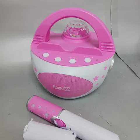 BOXED ROCKJAM 10-WATT RECHARGEABLE BLUETOOTH KARAOKE MACHINE IN BABY PINK