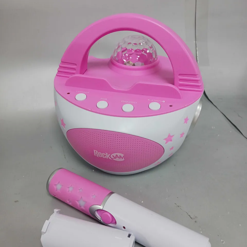 BOXED ROCKJAM 10-WATT RECHARGEABLE BLUETOOTH KARAOKE MACHINE IN BABY PINK RRP £49.99