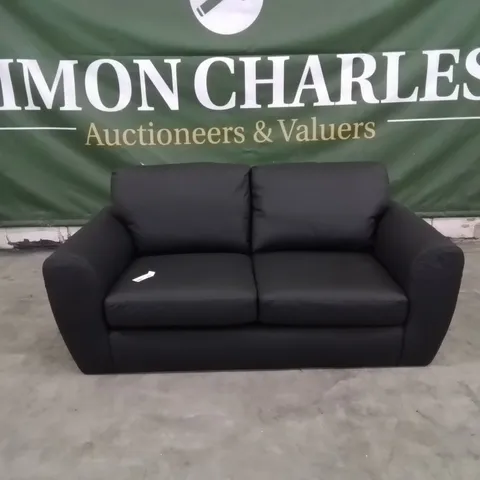 QUALITY DESIGNER BLACK FAUX LEATHER 2 SEATER SOFA
