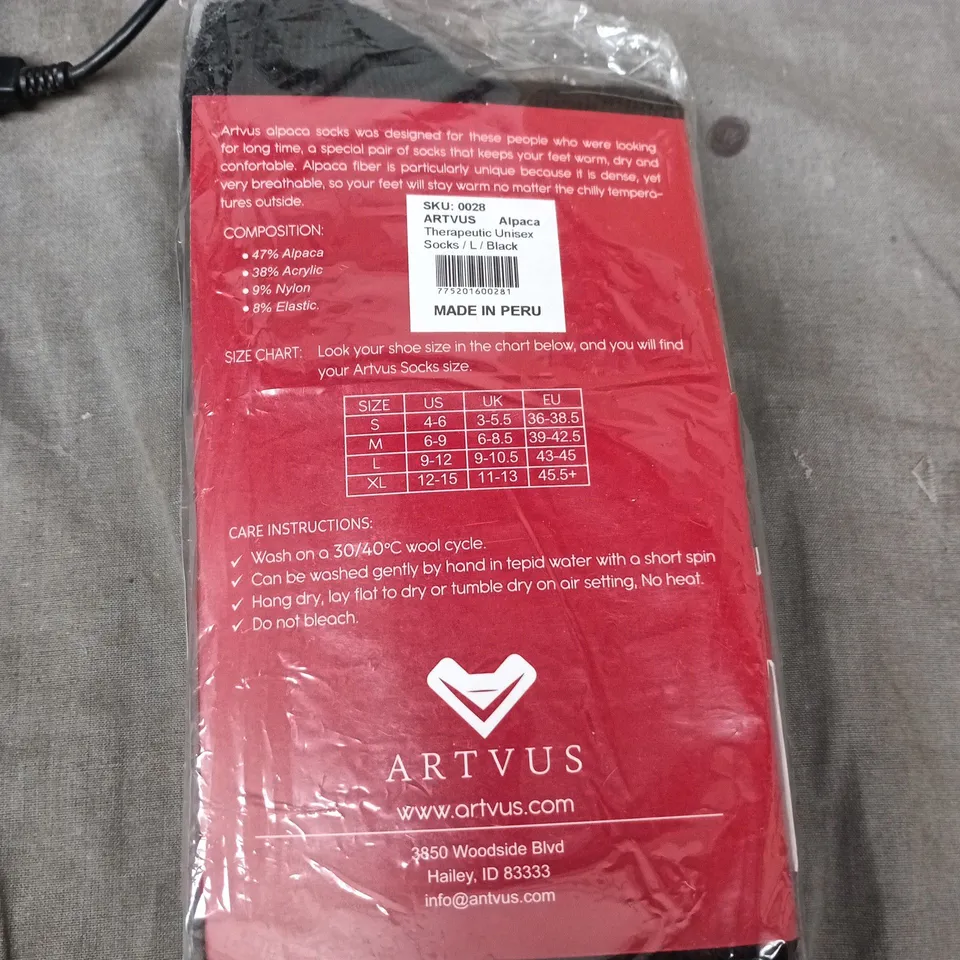 ARTVUS ALPACA SOCKS – UNISEX, BLACK, SIZE L (UK 9-10.5)