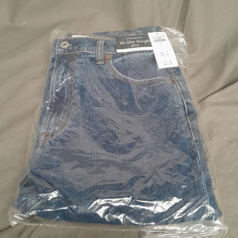 BAGGED ABERCROMBIE & FITCH THE SLIM STRAIGHT ULTRA HIGH RISE CURVE LOVE JEANS IN BLUE SIZE 27/4