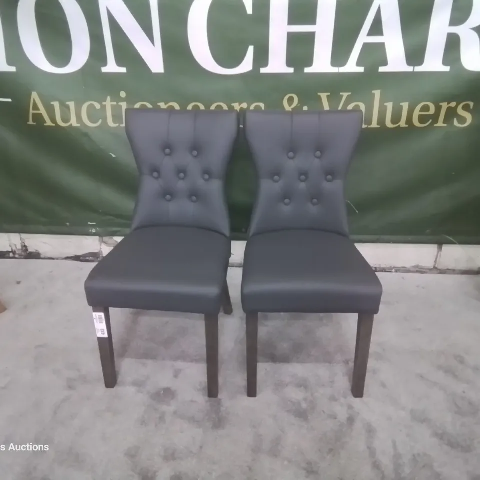 PAIR BEWLEY GREY KEATHER DINING CHAIRS GREY LEGS 