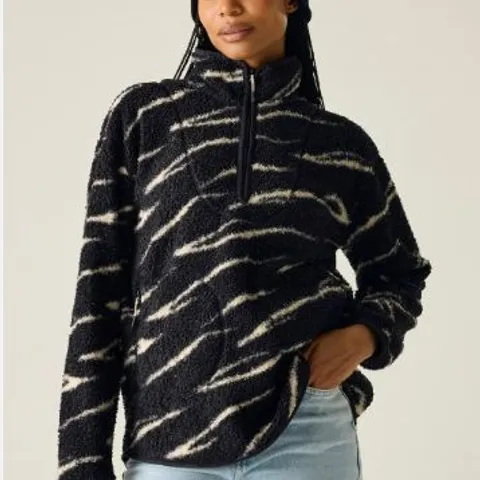 REGATTA WOMEN'S FLEECE WITH HALF ZIP FRANKIE BORG BLACK WHITE ABSTRACT SIZE 12