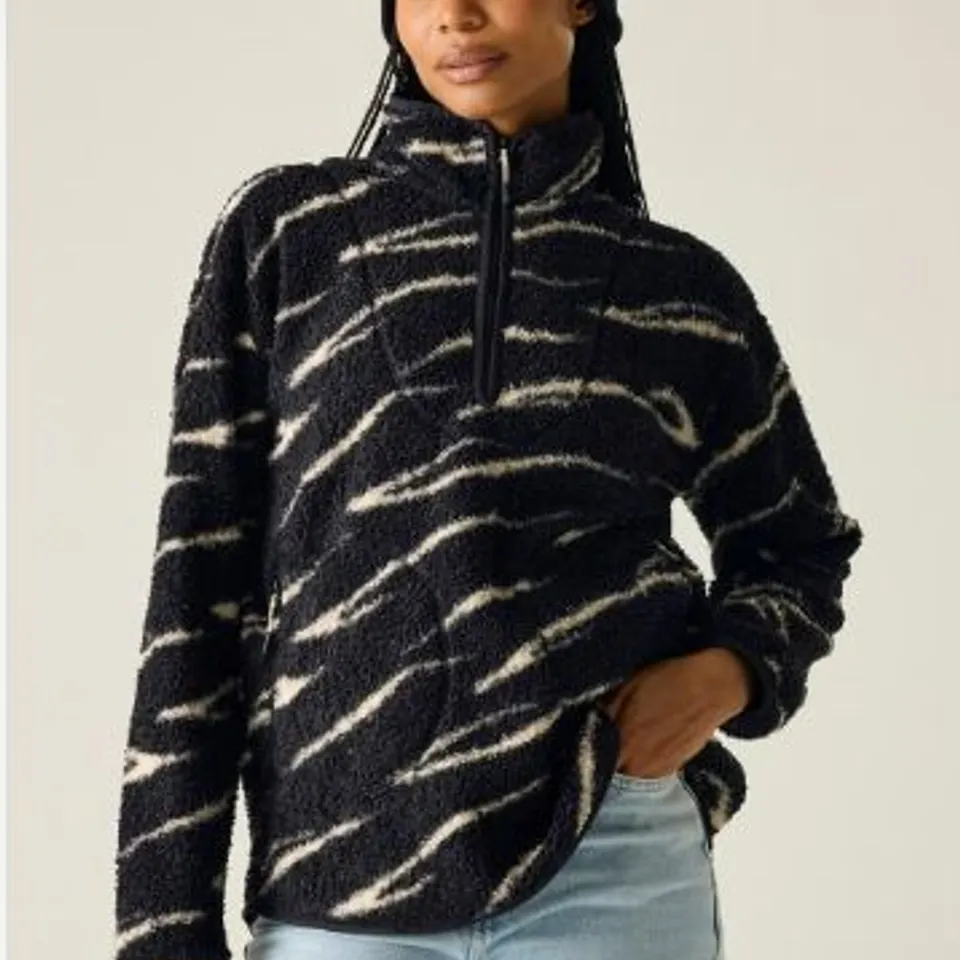 REGATTA WOMEN'S FLEECE WITH HALF ZIP FRANKIE BORG BLACK WHITE ABSTRACT SIZE 10
