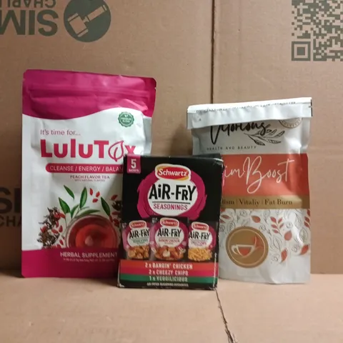 APPROXIMATELY 10 ASSORTED FOOD AND DRINK ITEMS TO INCLUDE LULUTOX, SCHWARTZ, ETC