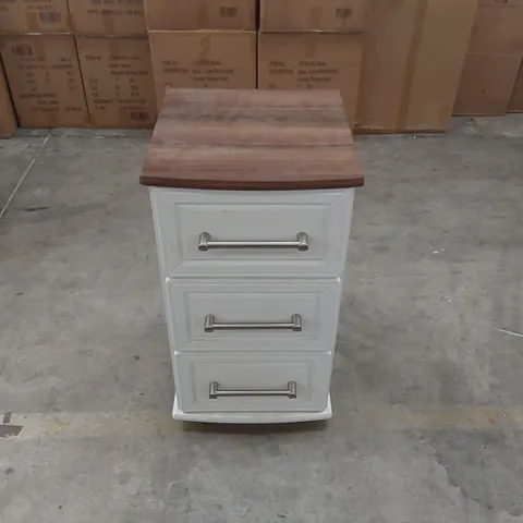 DESIGNER 3 DRAWER WOODEN CABINET ON WHEELS