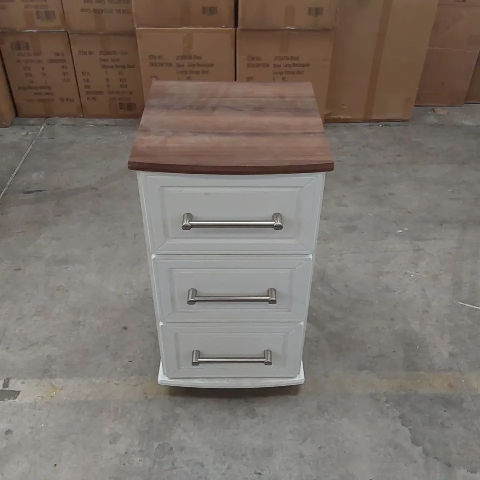 DESIGNER 3 DRAWER WOODEN CABINET ON WHEELS