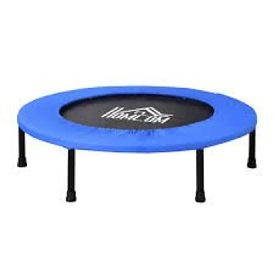 BOXED HOMCOM 36" MINI FITNESS TRAMPOLINE HOME GYM YOGA EXERCISE REBOUNDER INDOOR OUTDOOR JUMPER WITH SAFETY PAD, SUPPORT UP TO 100 KG, BLUE AND BLACK (1 BOX)