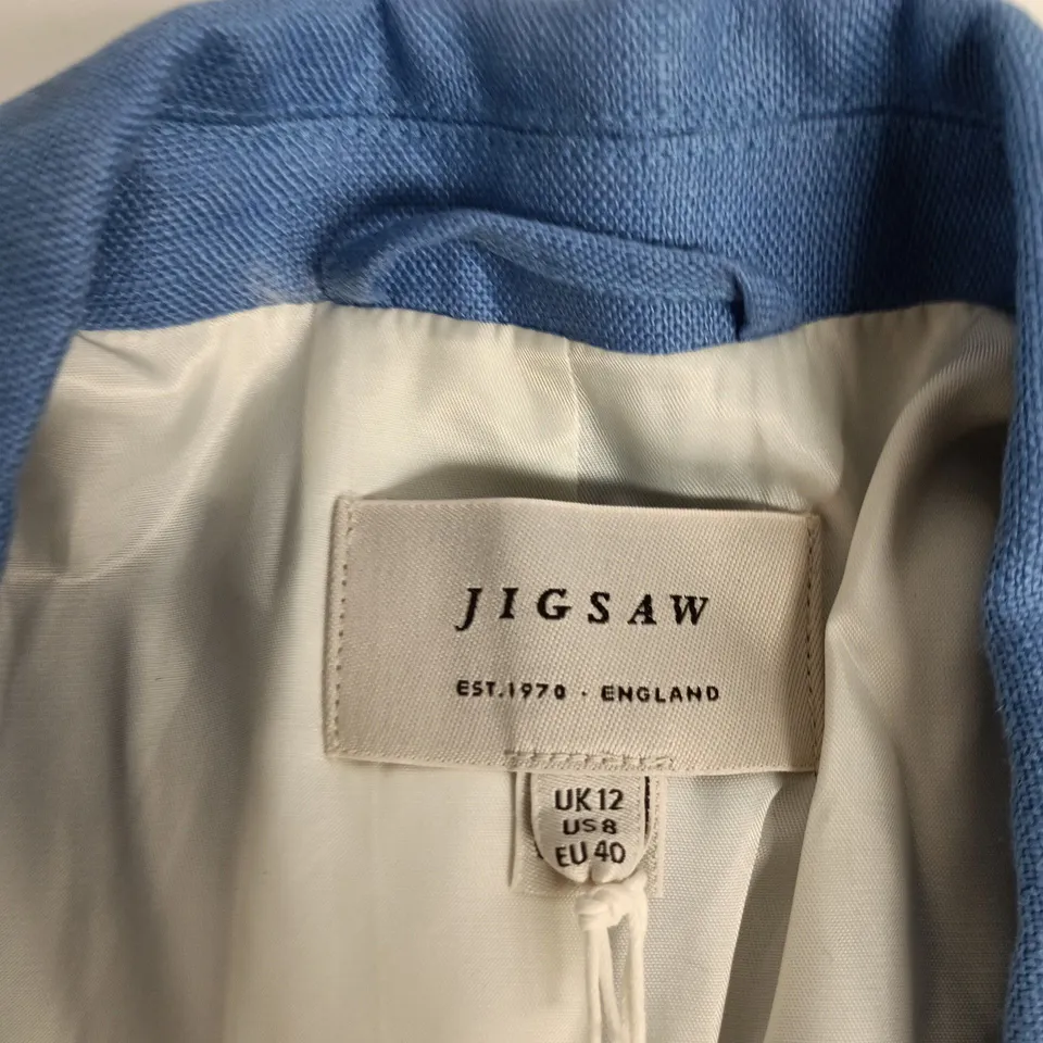 JIGSAW LINEN PEAK LAPEL BLAZER – BLOOD BLUE, UK 12 (US 8, EU 40)