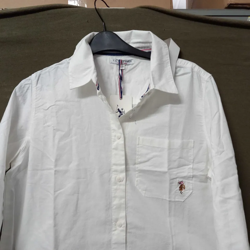 US POLO BUTTON UP EMBROIDED LOGO SHIRT IN WHITE - LARGE/14
