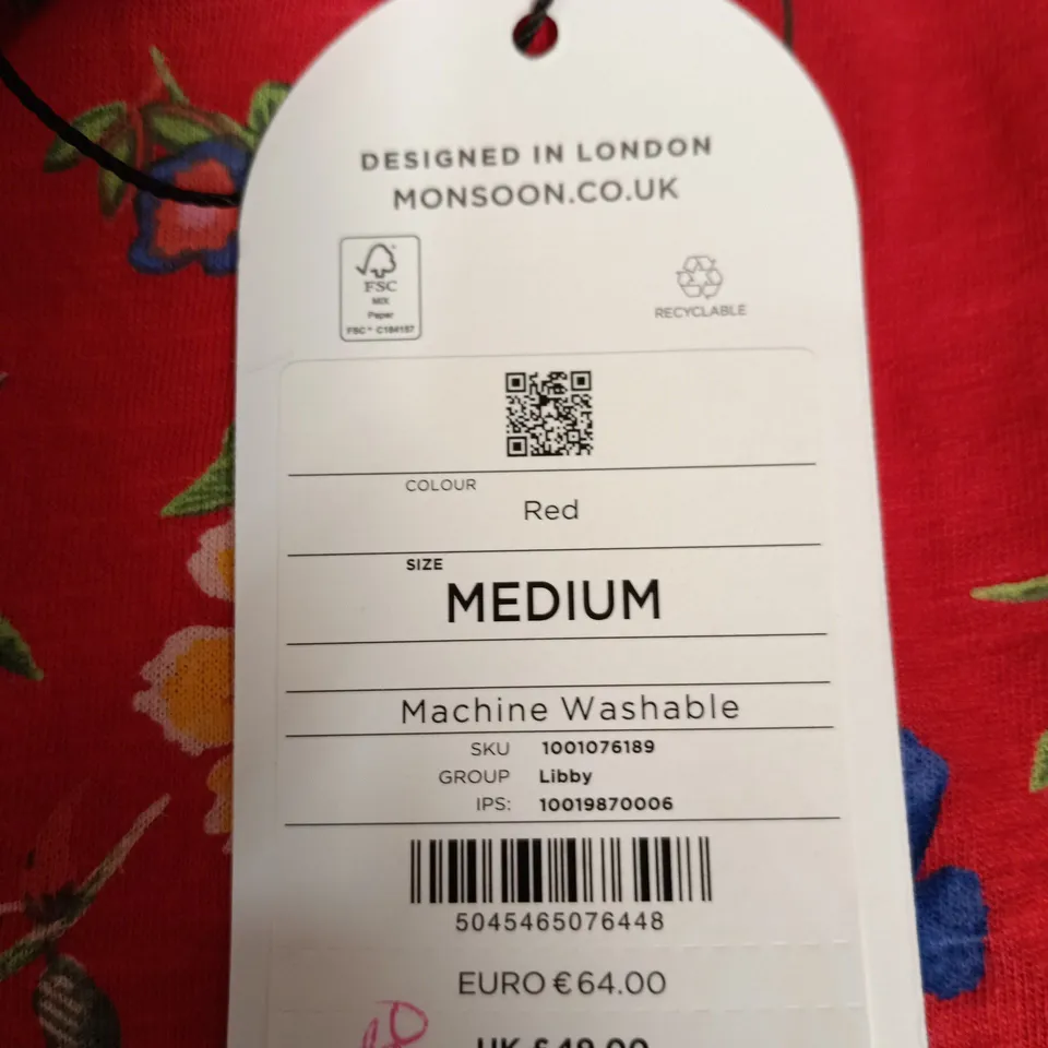 MONSOON WOMEN'S RED FLORAL PRINT BLOUSE – UK SIZE M
