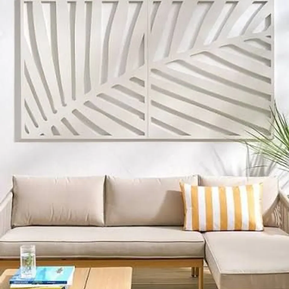 BOXED HORIZONTAL METAL GARDEN SCREEN LEAF WALL MOUNTING - CREAM (1 BOX)