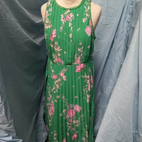 OASIS GREEN FLORAL PLEATED BELTED MIDI DRESS β PETITE, UK 12