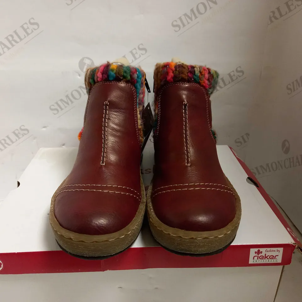 RIEKER WOOL LINED ANKLE BOOTS WINE SIZE 6