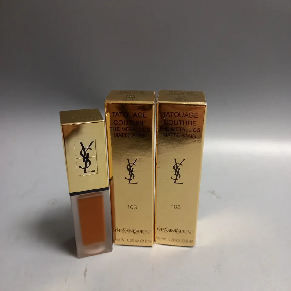 BOXED LOT OF 2 YVES SAINT LAURENT MATTE LIP STAIN TRIBAL COPPER 6ML